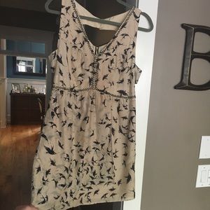 Great silk dress w/navy designs and bronze beading